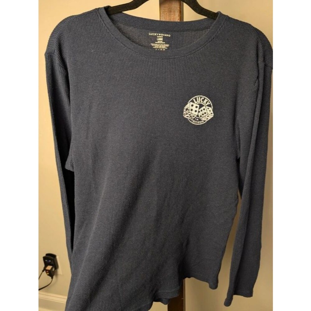 Lucky Brand Navy Waffle Knit Thermal Long Sleeve Top L
